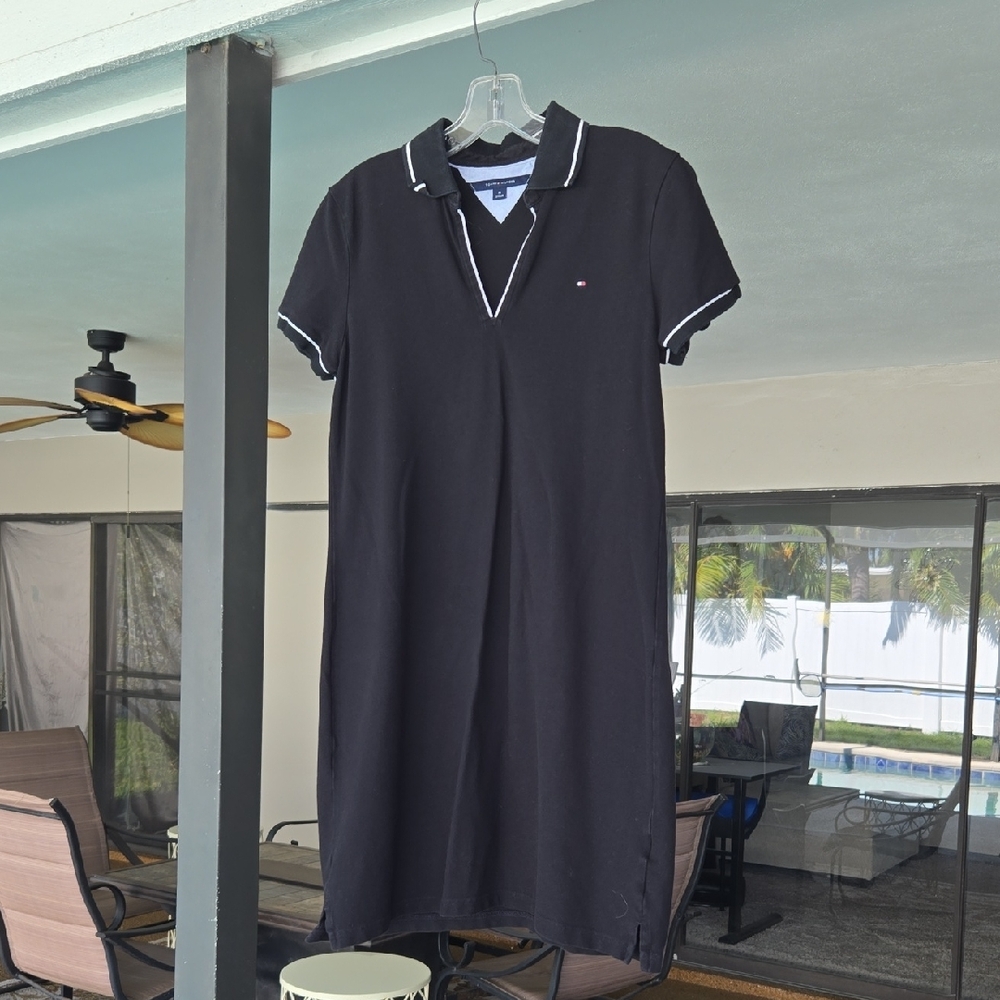 Tommy Hilfiger Black Polo Dress with White Accents